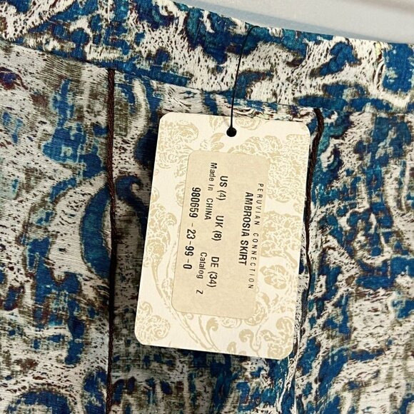 Peruvian Connection Blue Ambrosia Skirt Women's U.S. Size 4 NWT Linen Silk Blend - Picture 2 of 11